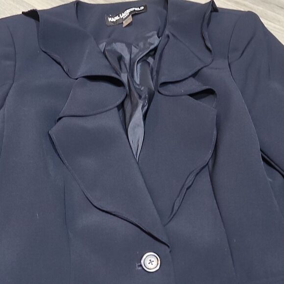 Navy Karl Lagerfeld Ruffle Lined Button Blazer - Picture 2 of 8